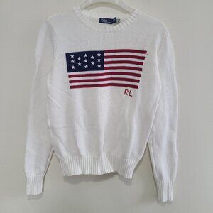 Polo Ralph Lauren Women's Sweater USA Flag Size L White
